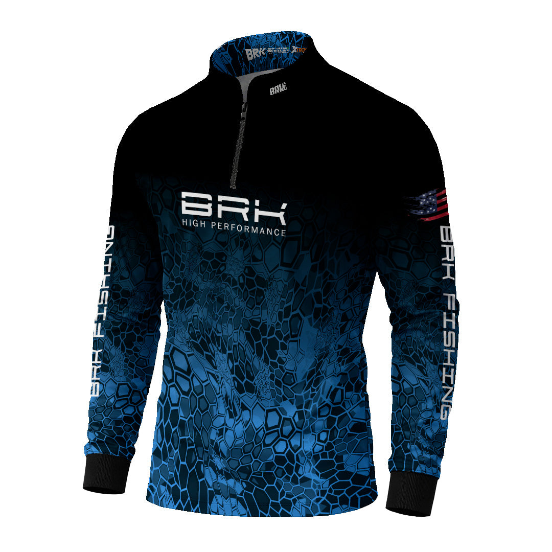 Camisa de Pesca Brk Criptek Preto e Azul com Proteção Uv50+ - Tamanho: G2