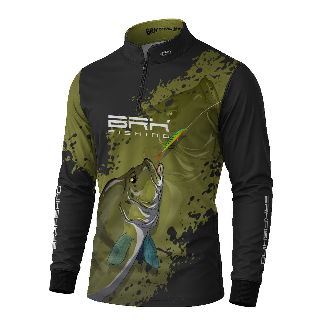 Camisa de Pesca Preto e Musgo Brk Tucunare Azul com Proteção Uv50+ - Tamanho: GG