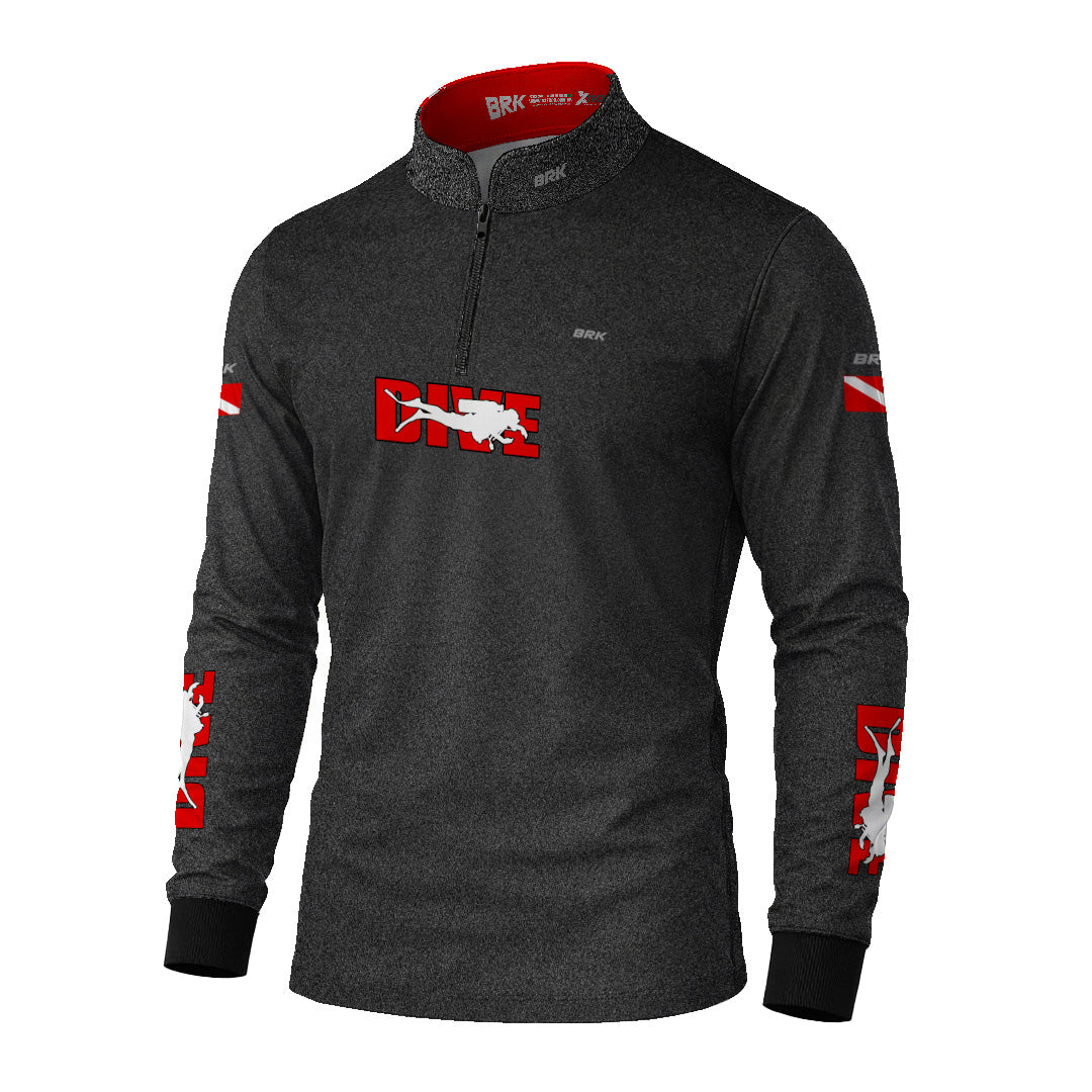 Camisa de Pesca Brk 'dive' Preta e Vermelha com Proteção Uv50+ - Tamanho: G
