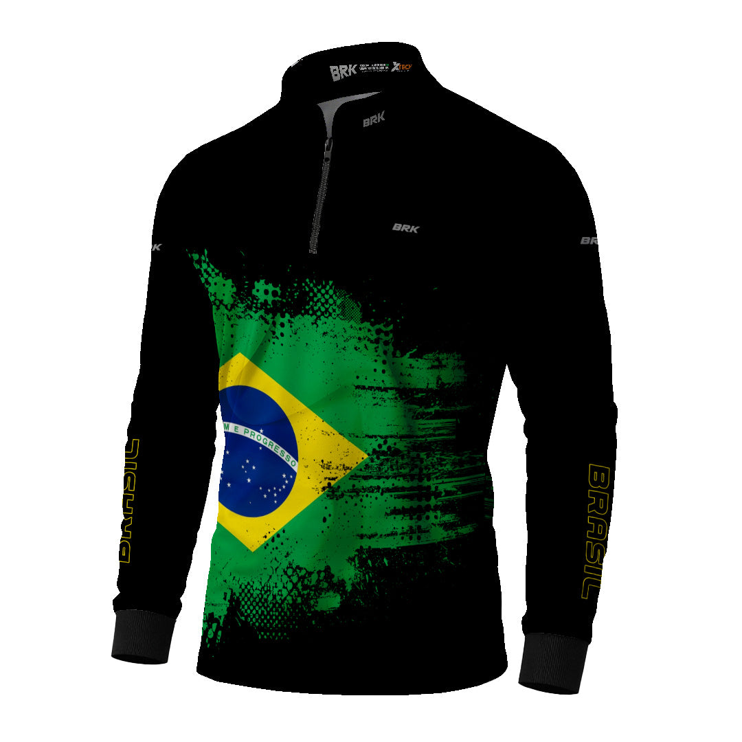 Camisa de Pesca Brk Preta Brasil com Proteção Uv50+ - Tamanho: G