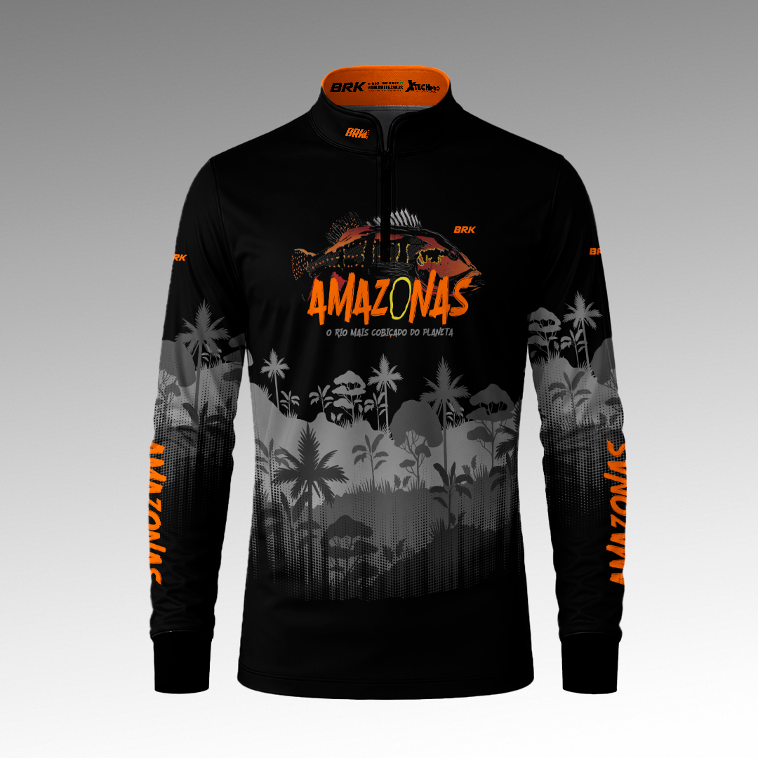 Camisa de Pesca Brk Preta Amazonas com Proteção Uv50+ - Tamanho: G