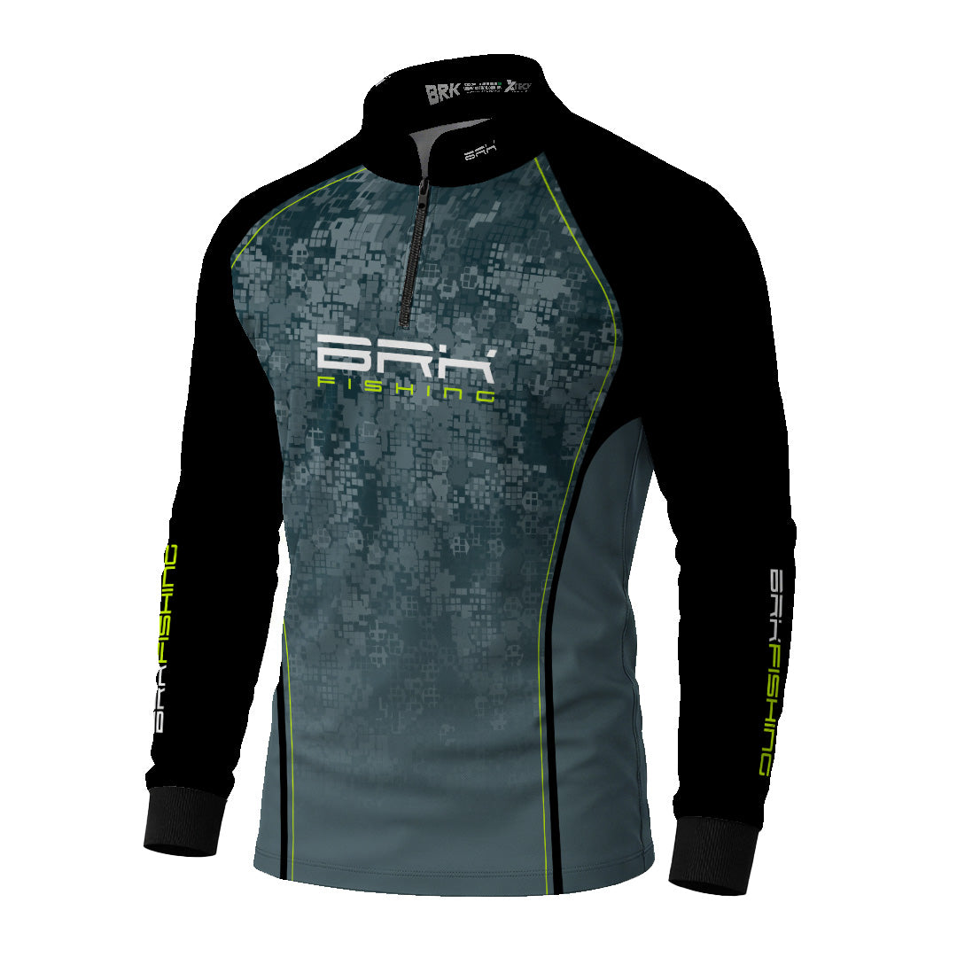 Camisa de Pesca Brk Preta e Azul Camo com Proteção Uv50+ - Tamanho: G