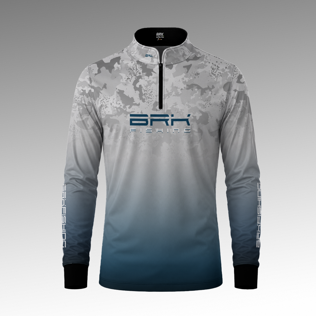 Camisa de Pesca Brk Cinza e Azul Camuflado com Proteção Uv50+ - Tamanho: M