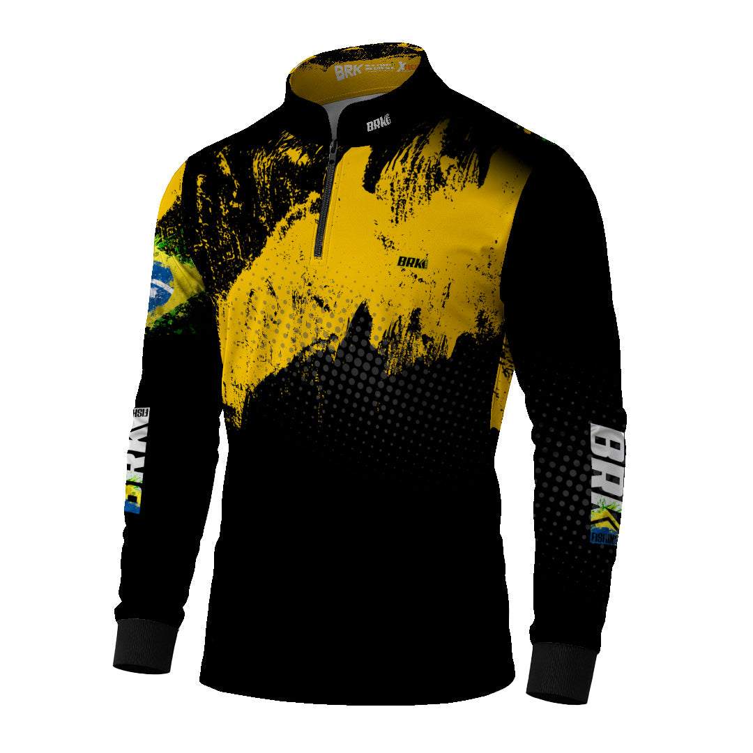 Camisa de Pesca Brk Preto e Amarelo com Proteção Uv50+ - Tamanho: M
