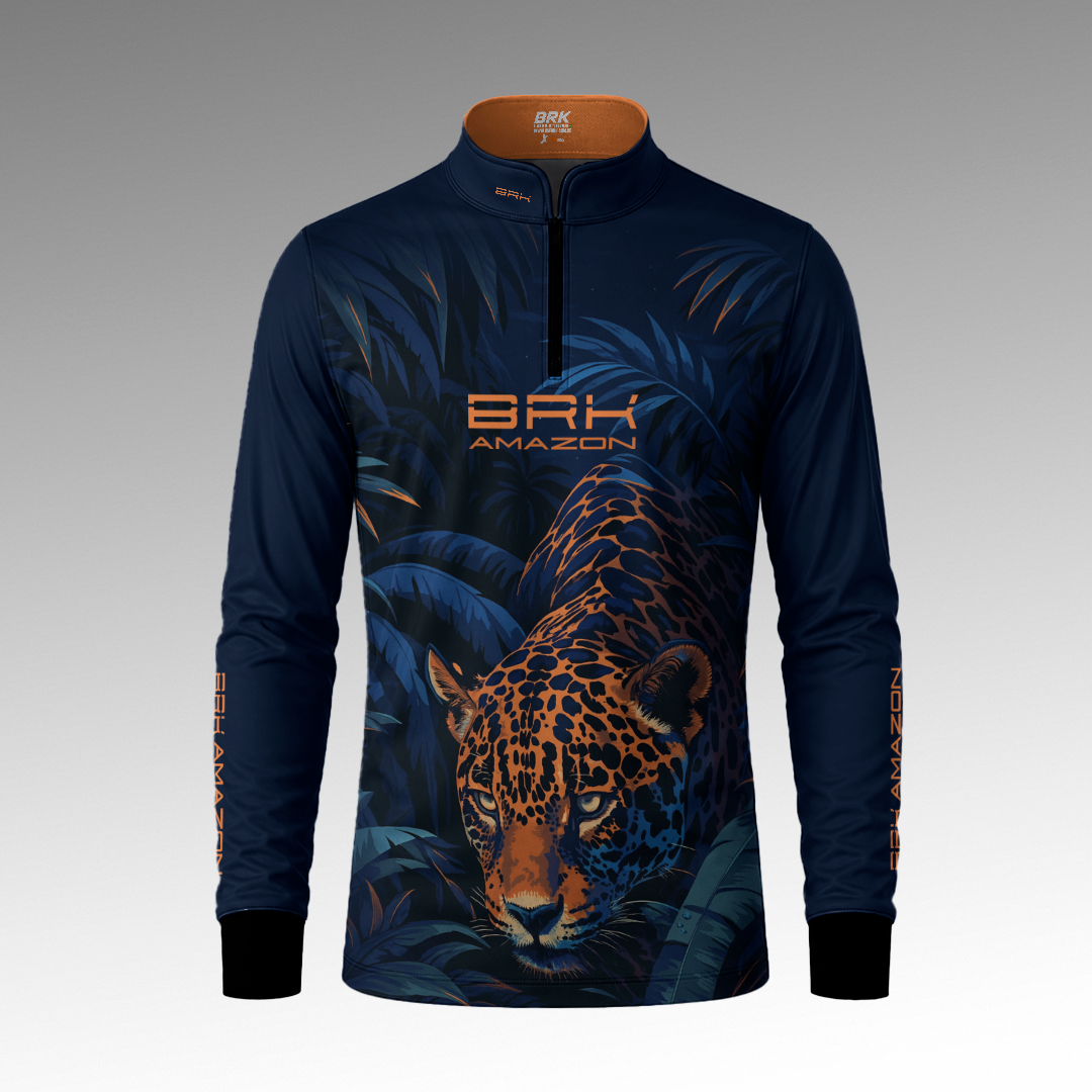 Camisa de Pesca Brk Amazon Onca Azul com Proteção Uv50+ - Tamanho: M
