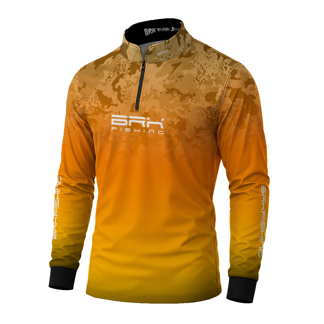 Camisa de Pesca Brk Laranja Camuflado com Proteção Uv50+ - Tamanho: P