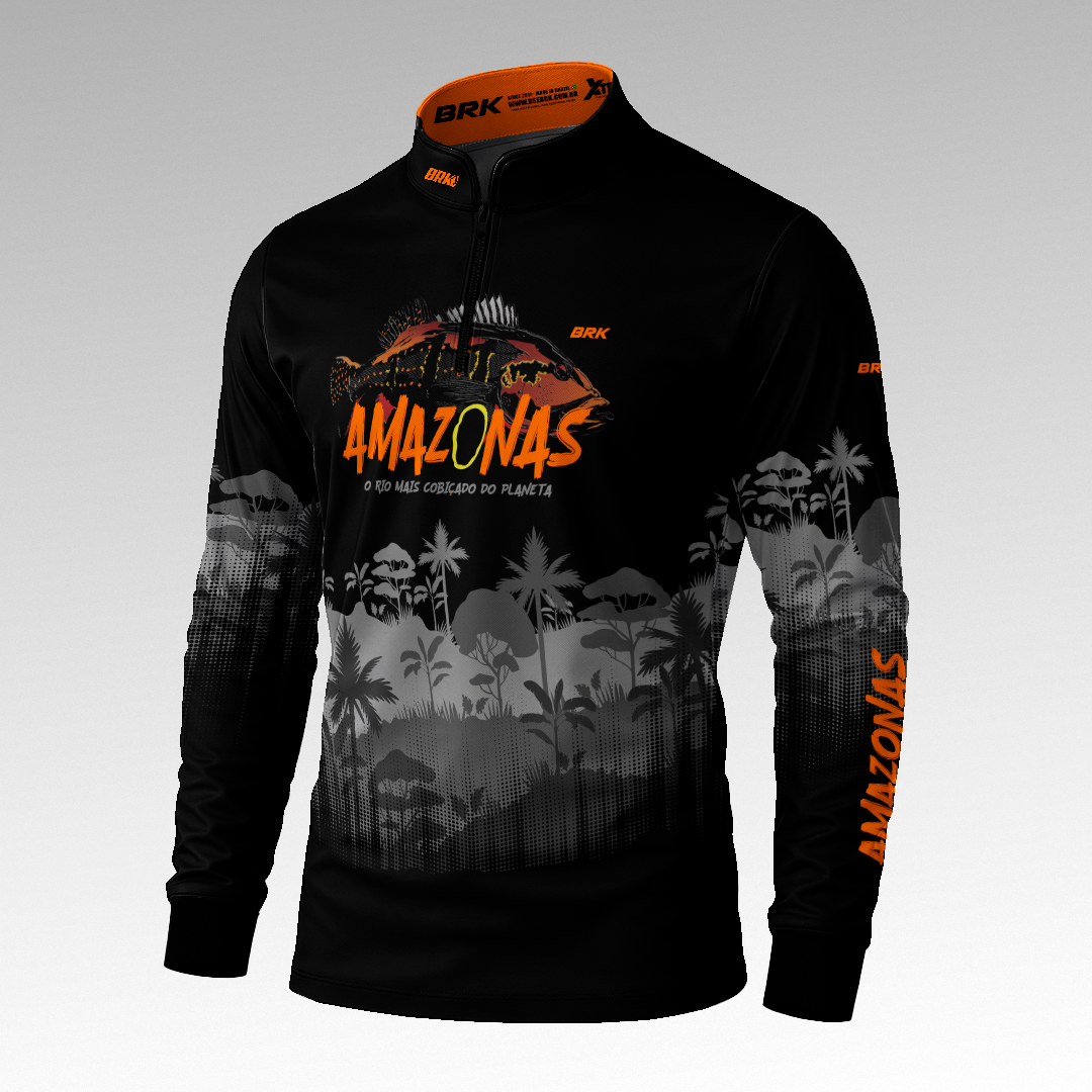 Camisa de Pesca Brk Preta Amazonas com Proteção Uv50+ - Tamanho: G