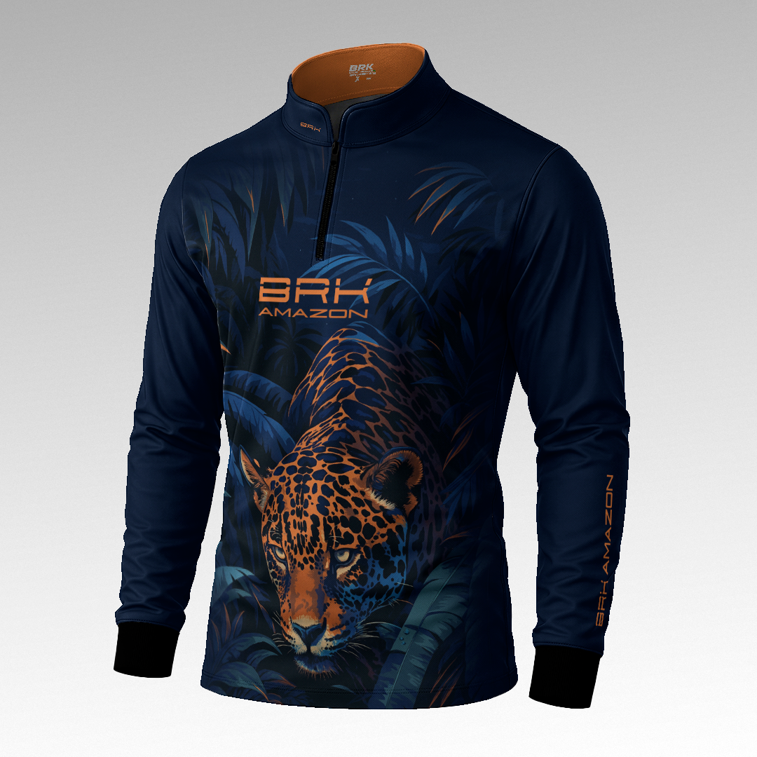 Camisa de Pesca Brk Amazon Onca Azul com Proteção Uv50+ - Tamanho: M