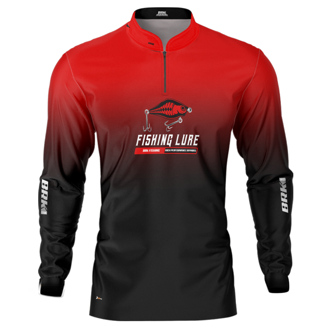 Camisa de Pesca Brk Fly Fishing Lure Red Black com Proteção Uv50+ - Tamanho: GG
