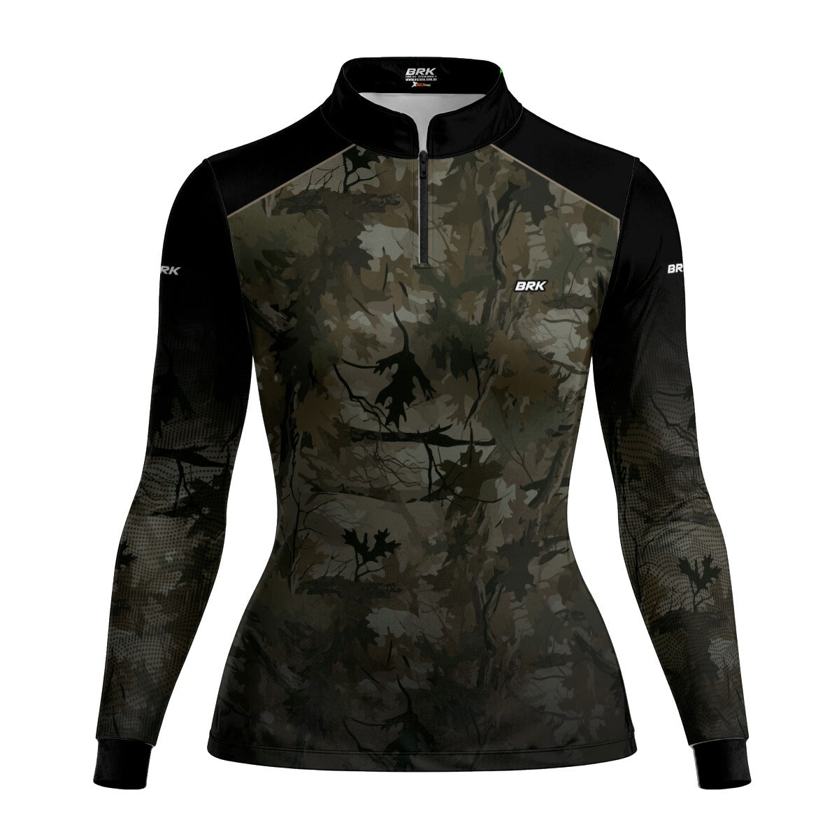 Camisa Agro Feminina Brk Camuflada Verde Folhas com Proteção Solar UV50+