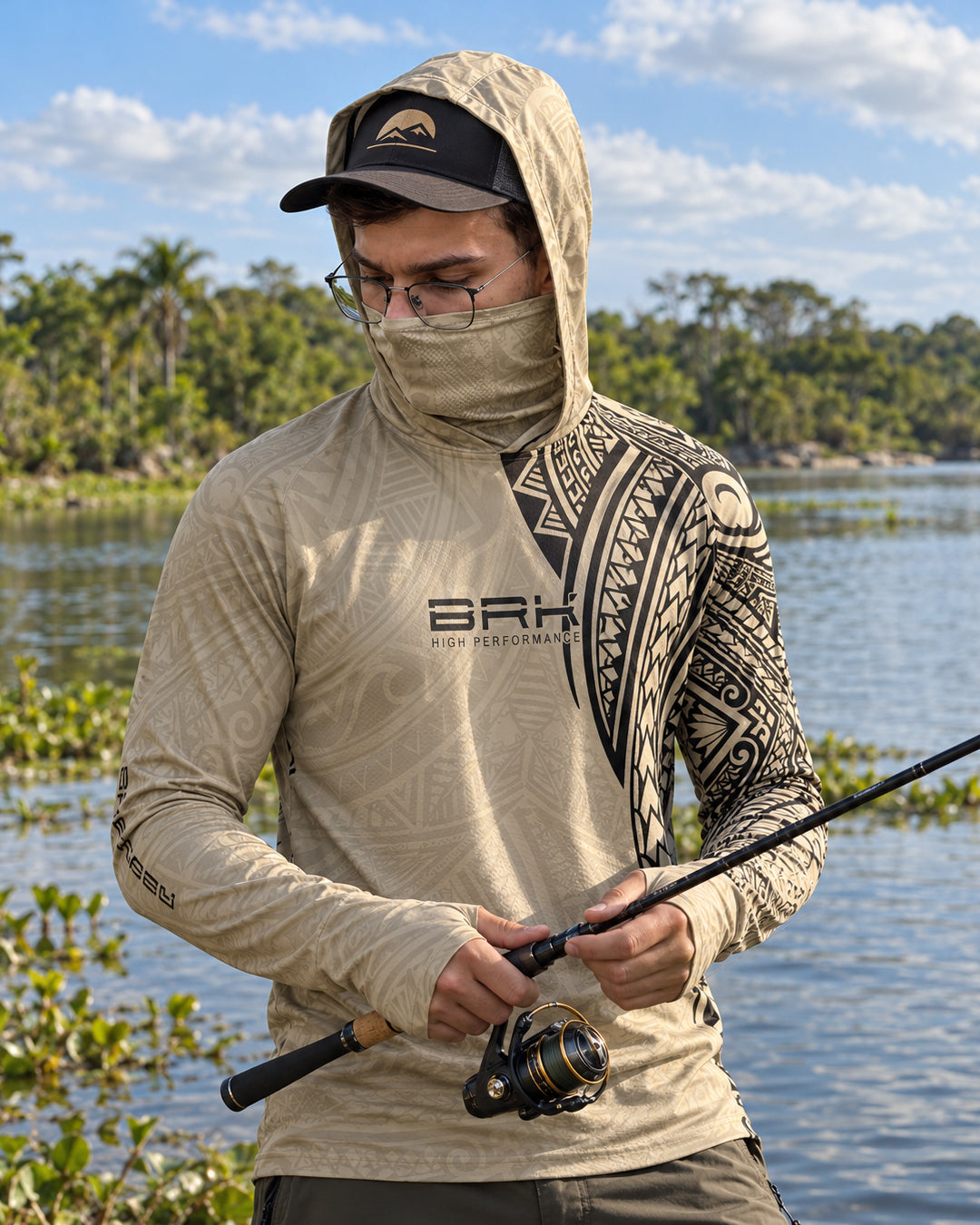 Camisa FusionX Maori Tribal Areia BRK com Proteção Solar UV50+ - Brk Fishing