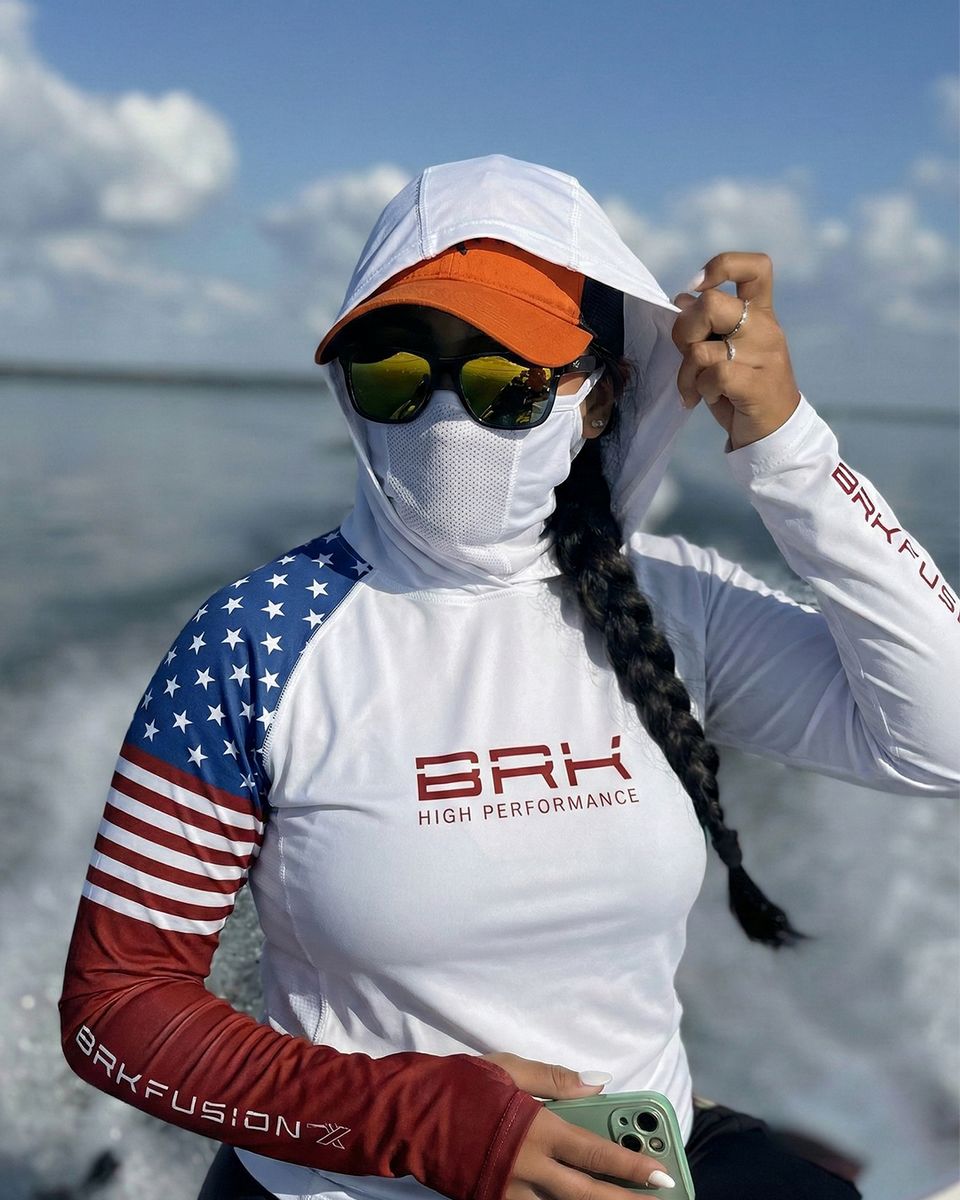 Camisa FusionX Feminina  Brk Fishing EUA Branco com Proteção UV50+
