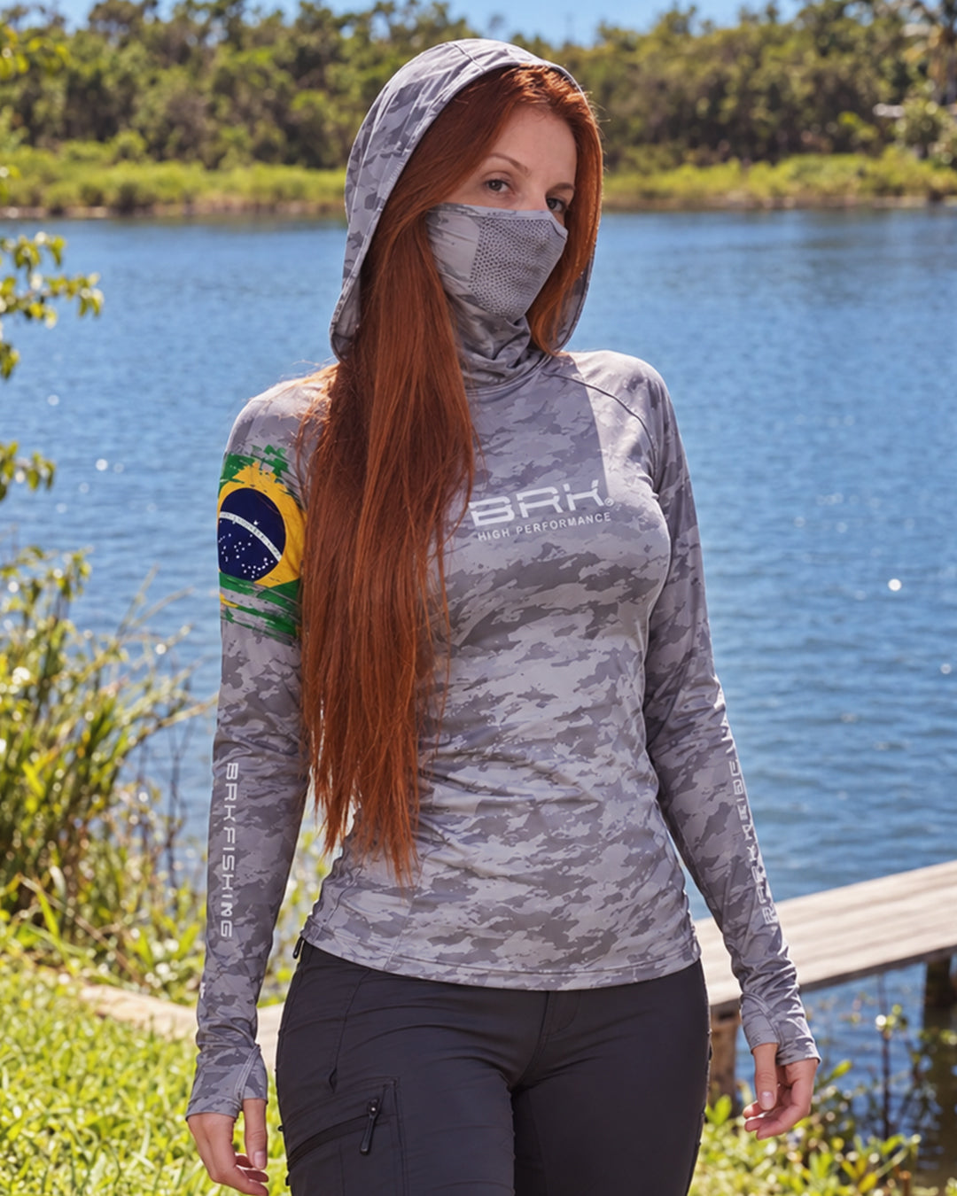 Camisa FusionX Feminina Brk Fishing Brasil Militar Cinza