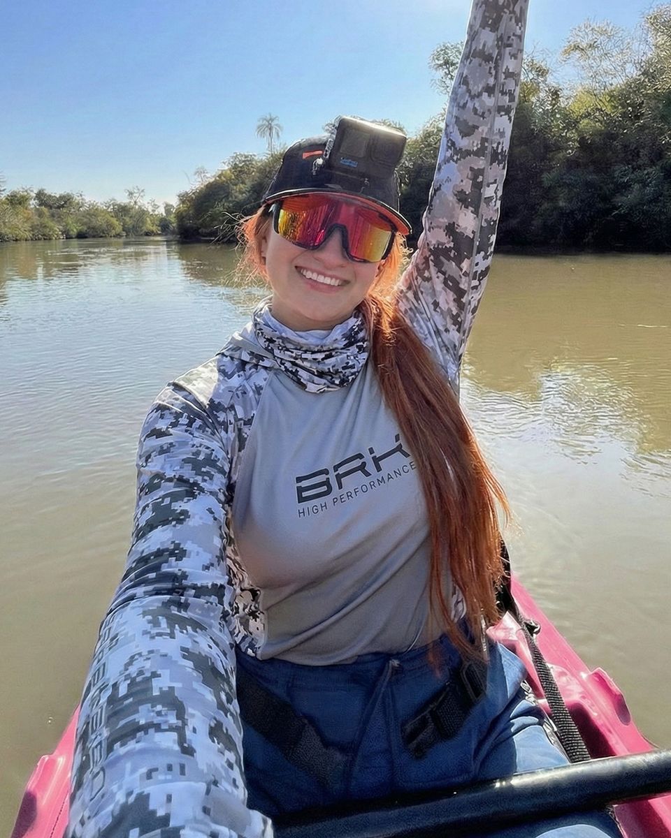 Camisa FusionX Feminina  Brk Fishing Camuflado Cinza com Proteção UV50+