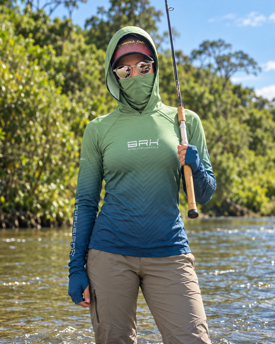 Camisa FusionX Feminina Brk Verde Degradê Chevron com Proteção UV50+