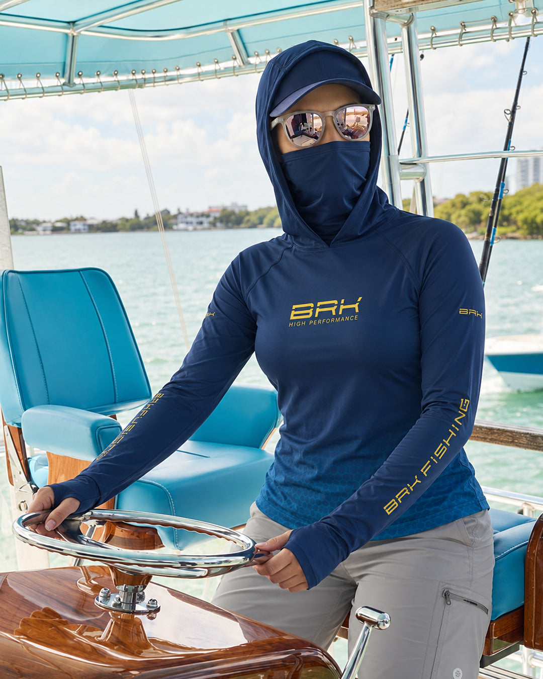 Camisa FusionX Feminina Brk Fishing Azul Marinho Ocean com Proteção UV50+