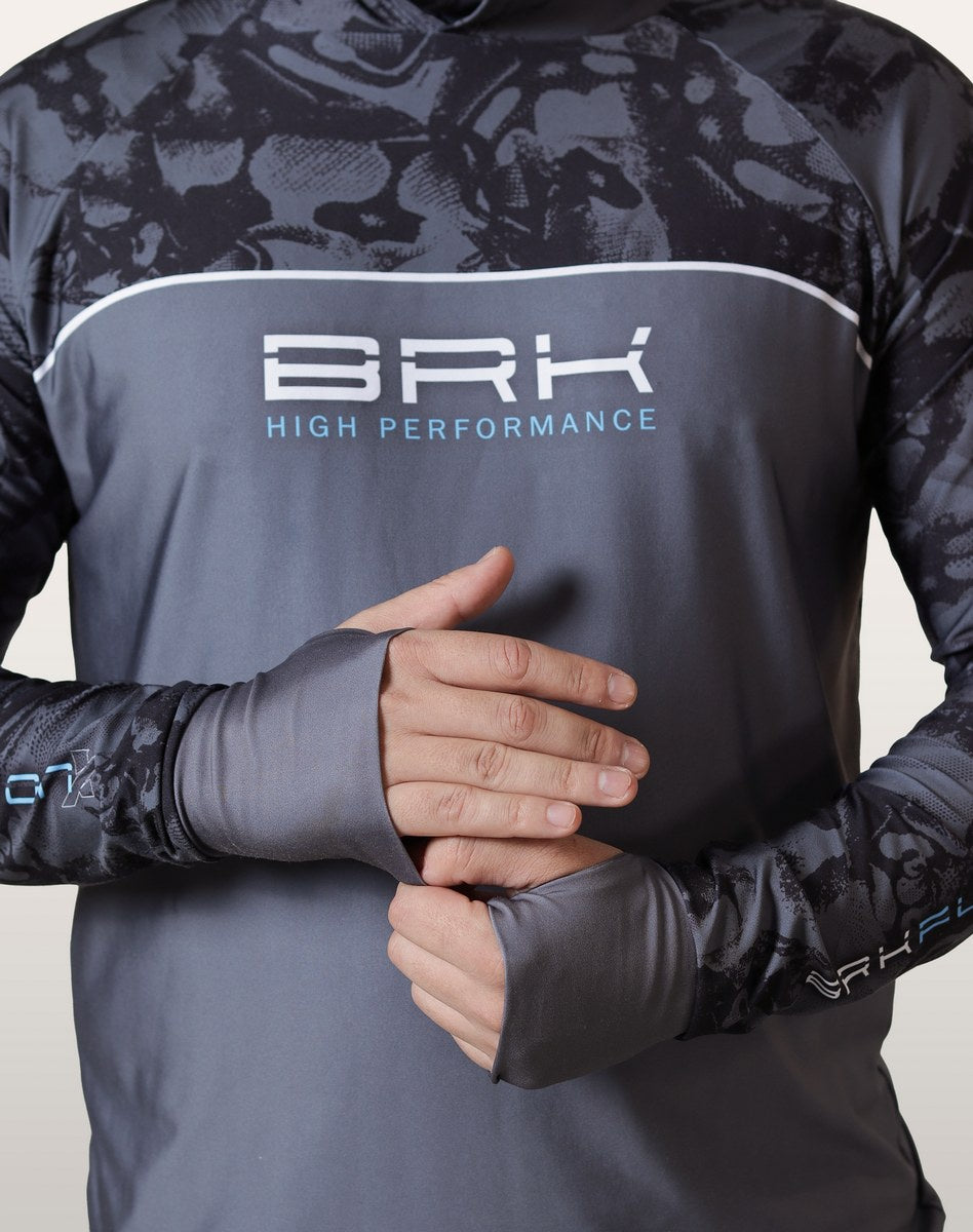 Camisa FusionX Brk Deep Camuflada Parcial Cinza com Capuz e Proteção UV50+ Envio Imediato Brk Fishing