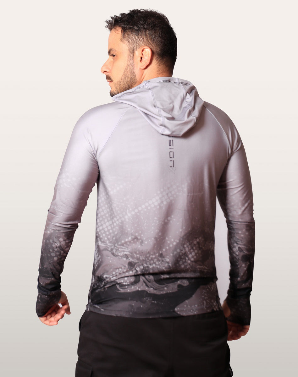 Camisa FusionX Brk Galaxy Cinza com Capuz e Proteção UV50+ - Brk Fishing