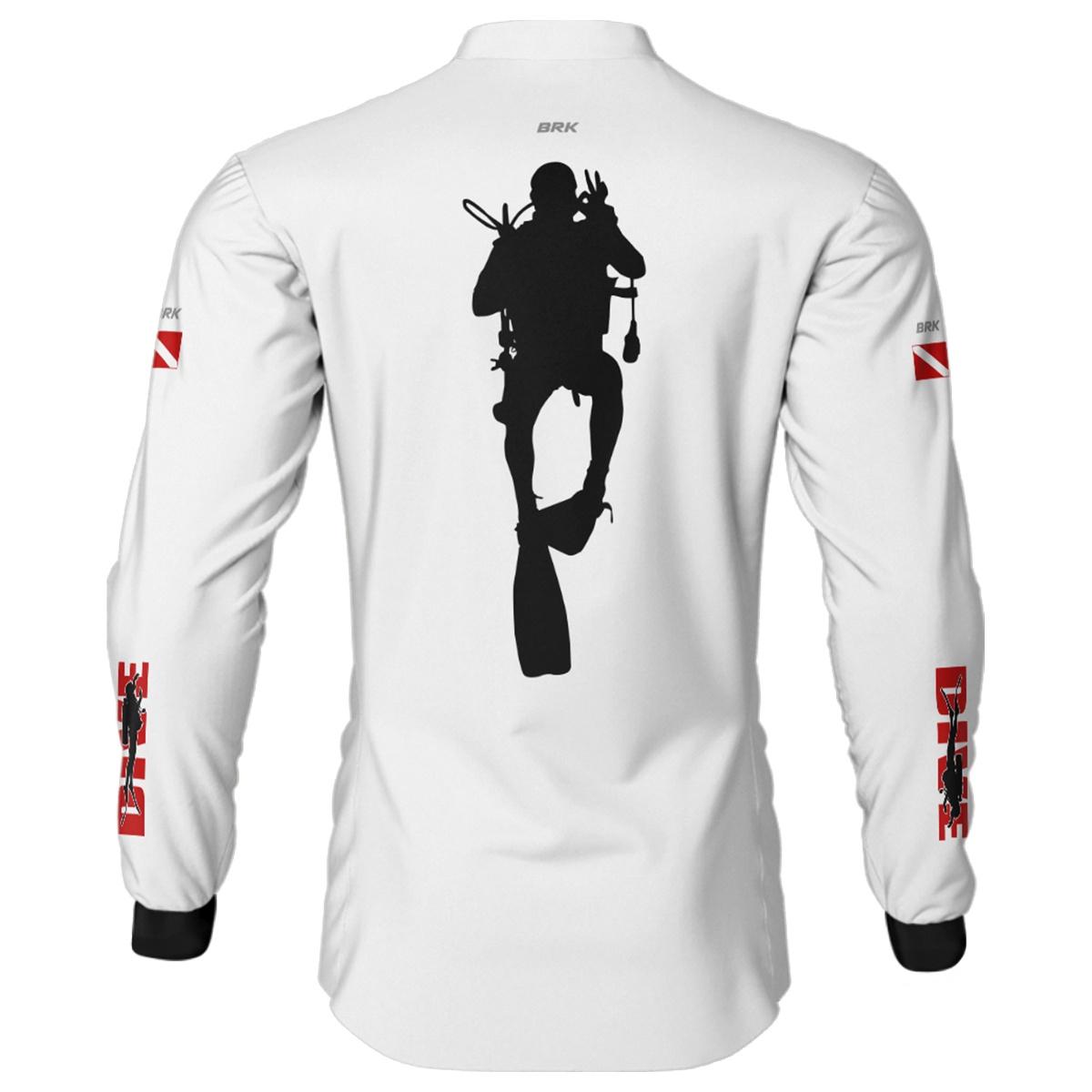Camisa de Pesca Brk 'Dive' Branca e Vermelha com UV50+ - Brk Fishing