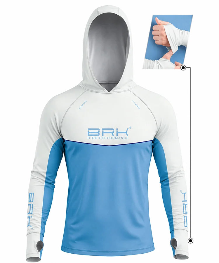 Camisa de Pesca Brk com Capuz Hybrid Bege com Azul com Proteção Solar UV50+