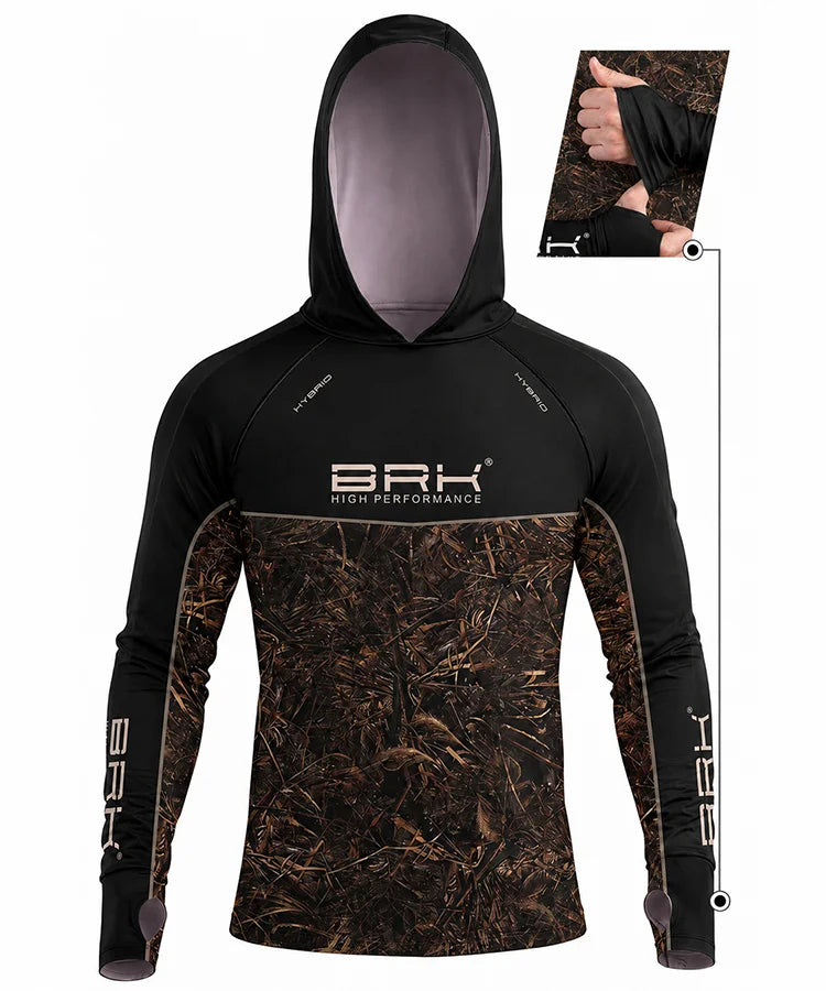 Camisa de Pesca Brk com Capuz Hybrid Black Real Tree com Proteção Solar UV50+