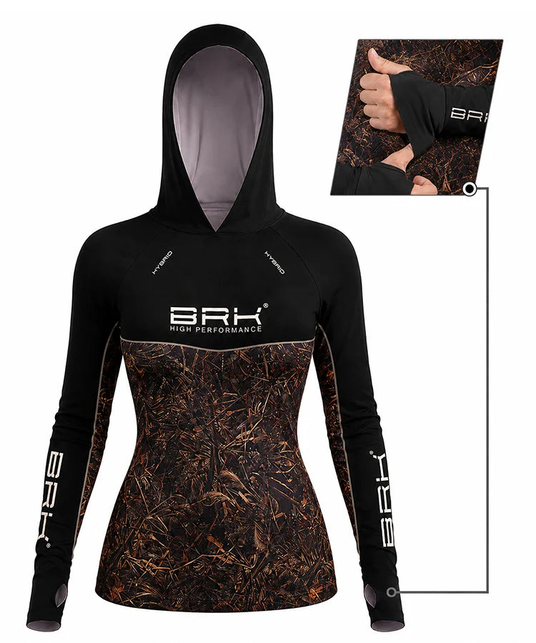 Camisa de Pesca Feminina Brk com Capuz Hybrid Black Real Tree com Proteção Solar UV50+