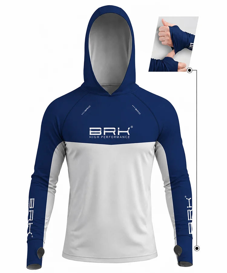 Camisa de Pesca Brk com Capuz Hybrid Blue Fishing com Proteção Solar UV50+