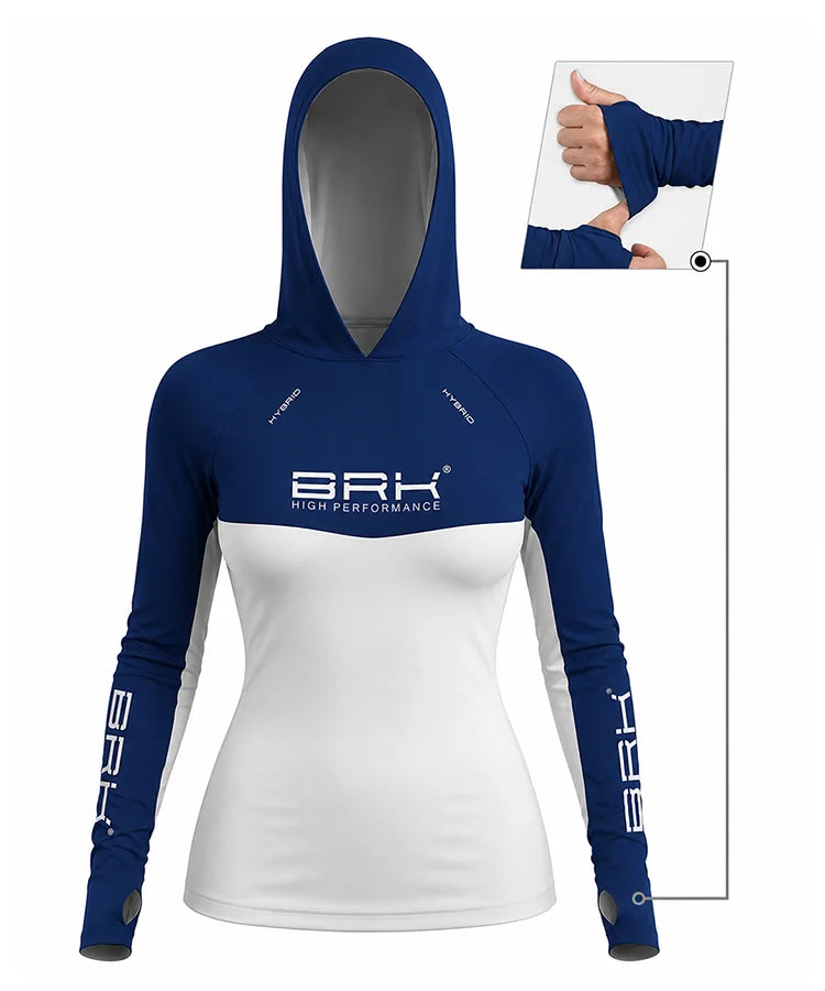 Camisa de Pesca Feminina Brk com Capuz Hybrid Blue Fishing com Proteção Solar UV50+
