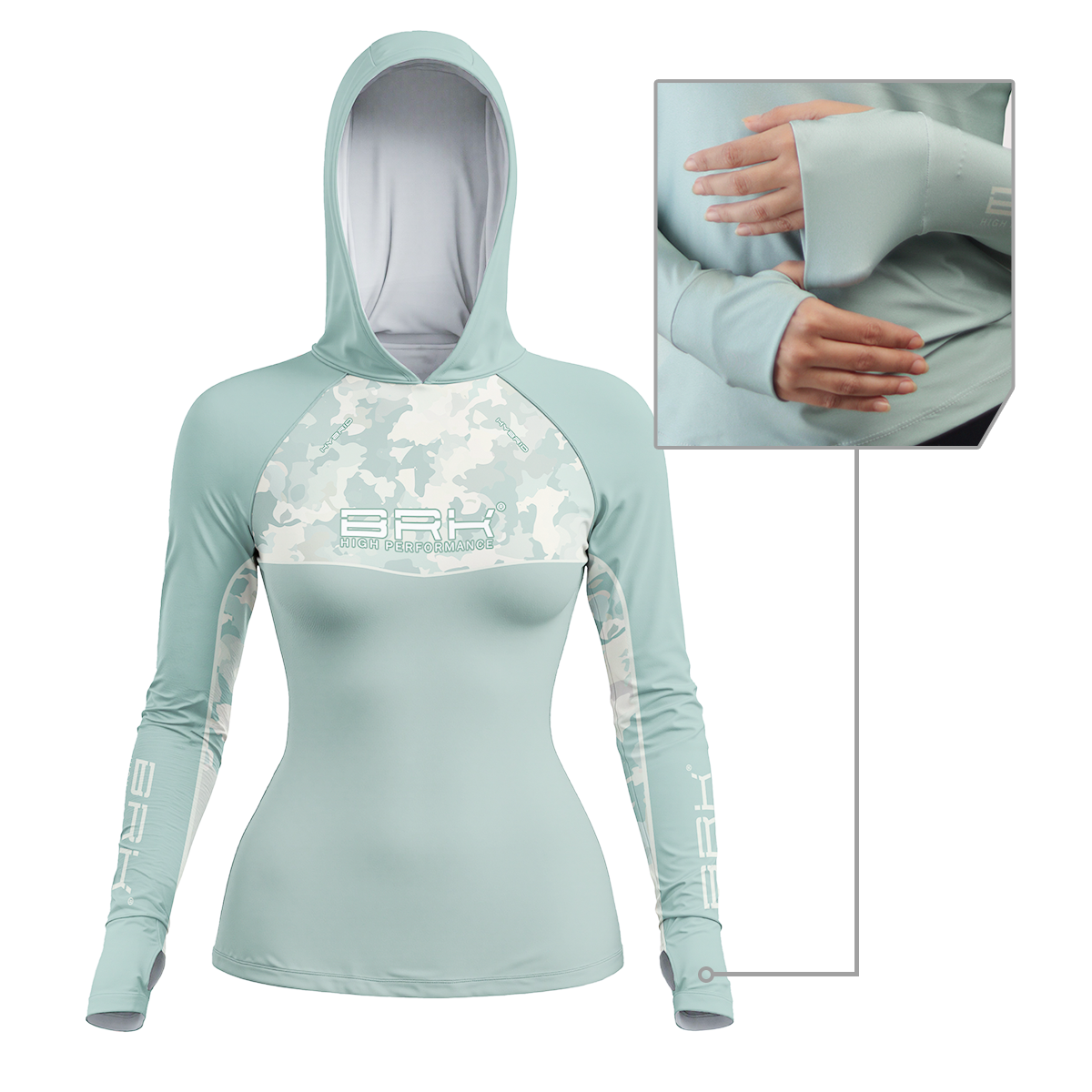 Camisa de Pesca Feminina Brk com Capuz Hybrid Camu Selva com Proteção Solar UV50+ - Brk Fishing