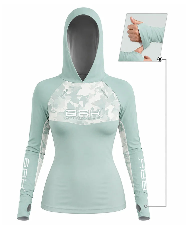 Camisa de Pesca Feminina Brk com Capuz Hybrid Camu Selva com Proteção Solar UV50+