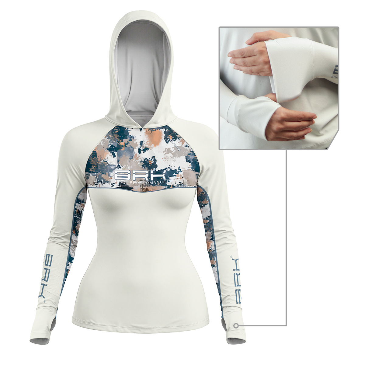 Camisa de Pesca Feminina Brk com Capuz Hybrid Camuflagem Fishing com Proteção Solar UV50+ - Brk Fishing