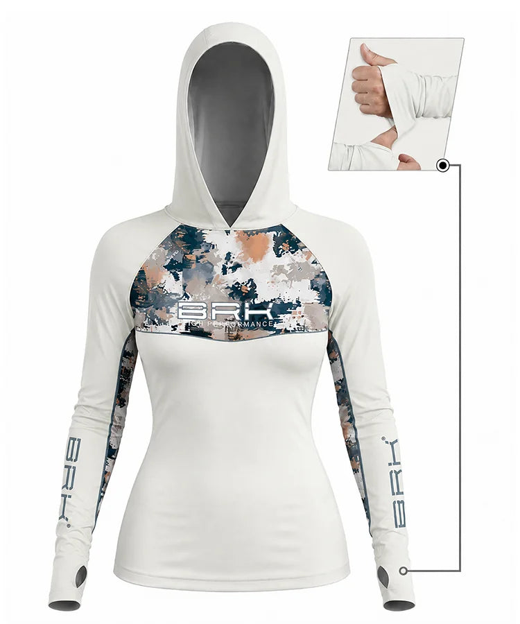 Camisa de Pesca Feminina Brk com Capuz Hybrid Camuflagem Fishing com Proteção Solar UV50+