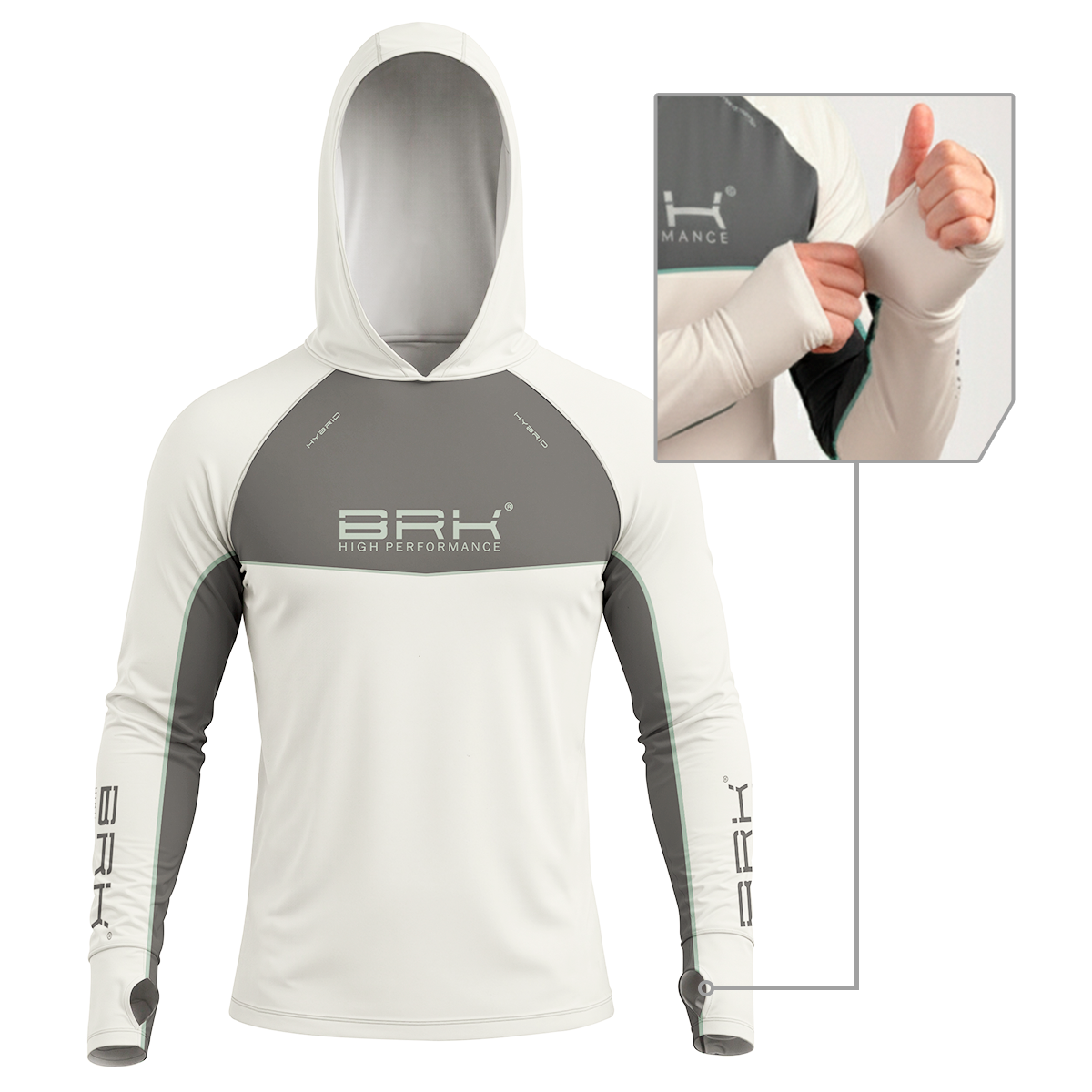 Camisa de Pesca Brk com Capuz Hybrid Cinza Bege com Proteção Solar UV50+ - Brk Fishing
