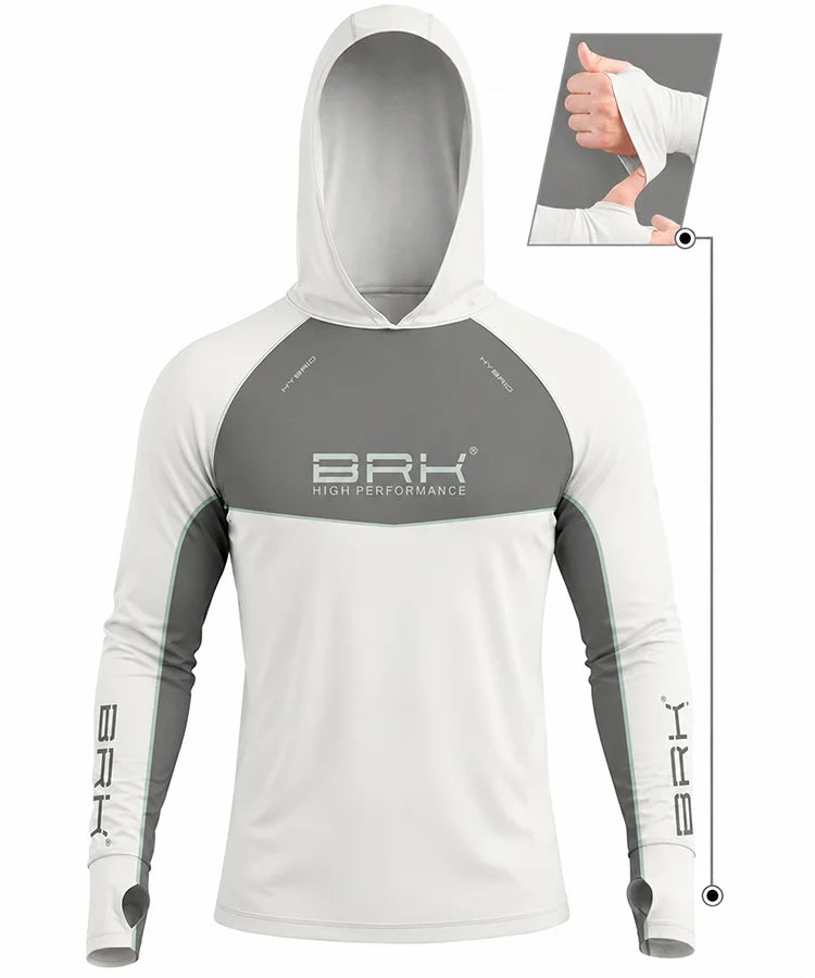 Camisa de Pesca Brk com Capuz Hybrid Cinza Bege com Proteção Solar UV50+