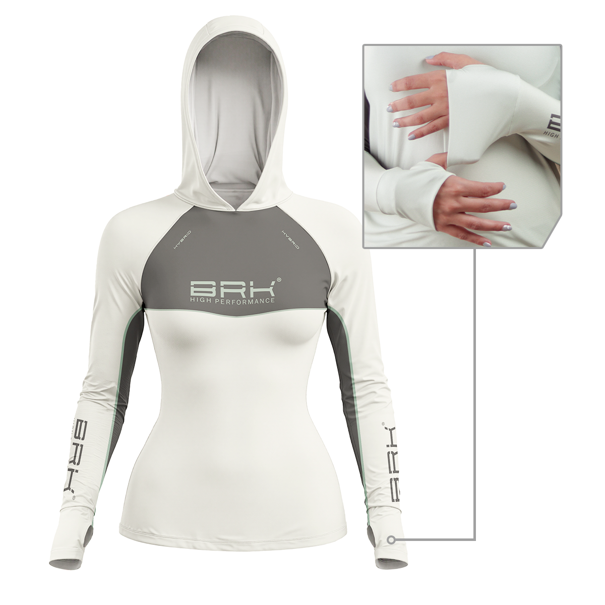 Camisa de Pesca Feminina Brk com Capuz Hybrid Cinza Bege com Proteção Solar UV50+ - Brk Fishing