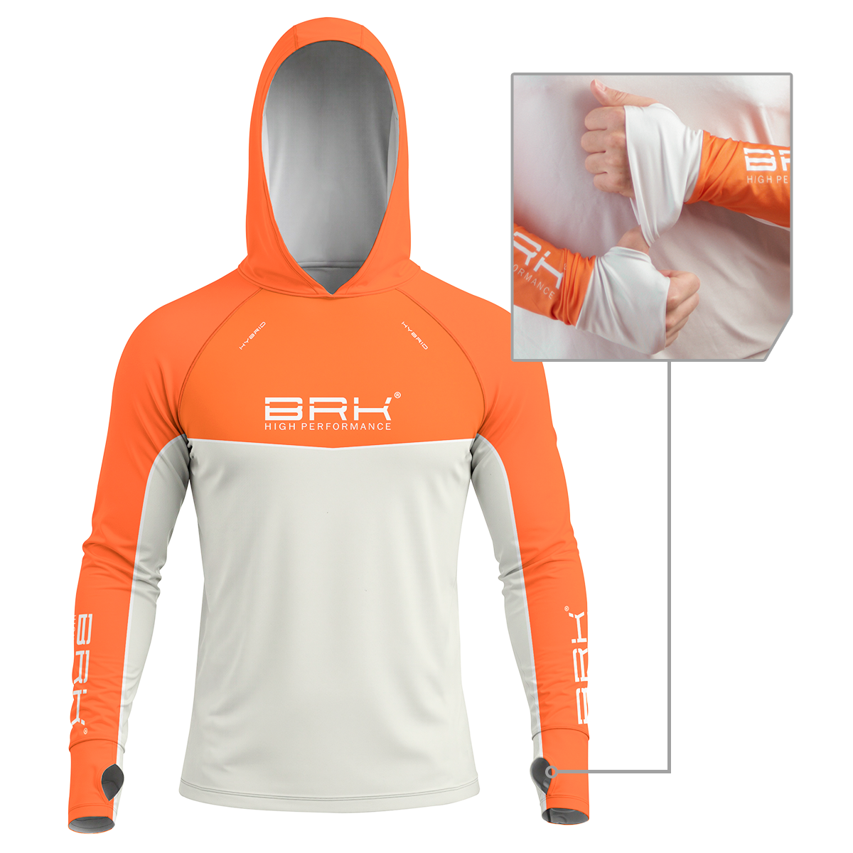 Camisa de Pesca Brk com Capuz Hybrid Laranja com Proteção Solar UV50+ - Brk Fishing