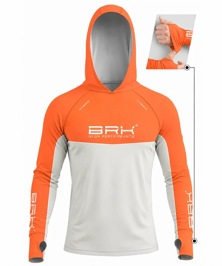 Camisa de Pesca Brk com Capuz Hybrid Laranja com Proteção Solar UV50+