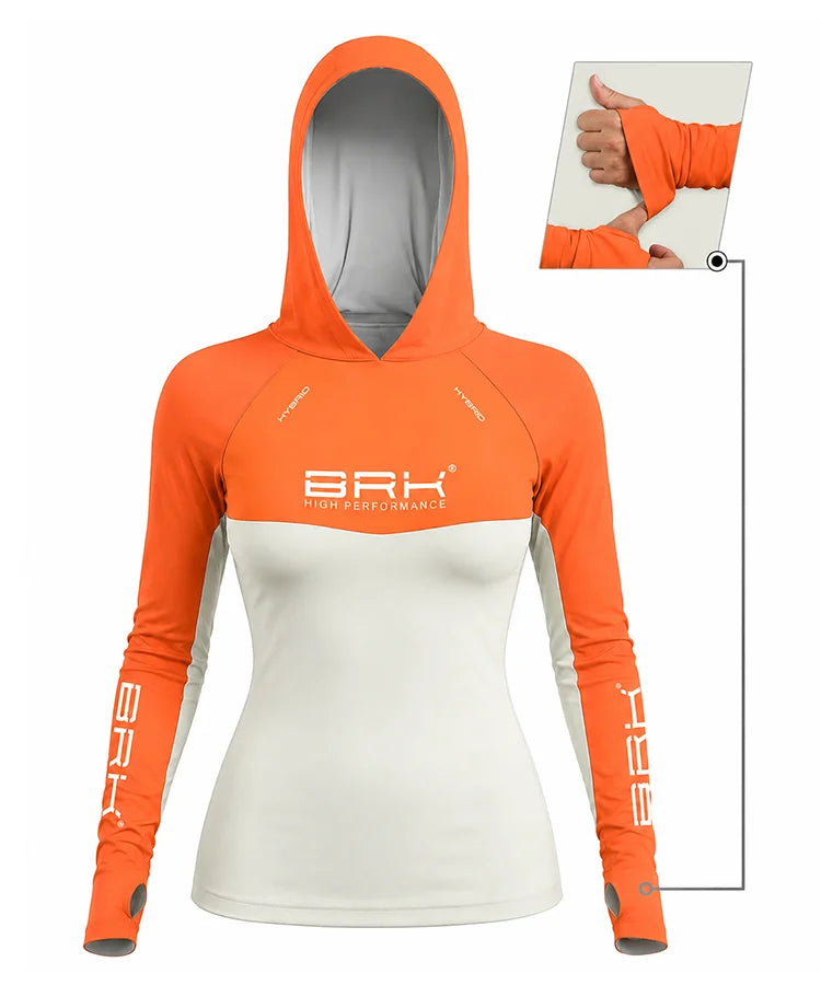 Camisa de Pesca Feminina Brk com Capuz Hybrid Laranja com Proteção Solar UV50+