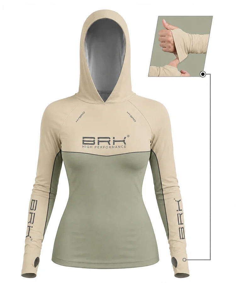 Camisa de Pesca Feminina Brk com Capuz Hybrid Luva Maps com Proteção Solar UV50+