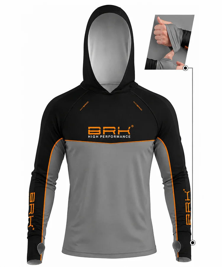 Camisa de Pesca Brk com Capuz Hybrid Real Preto Black Fishing com Proteção Solar UV50+