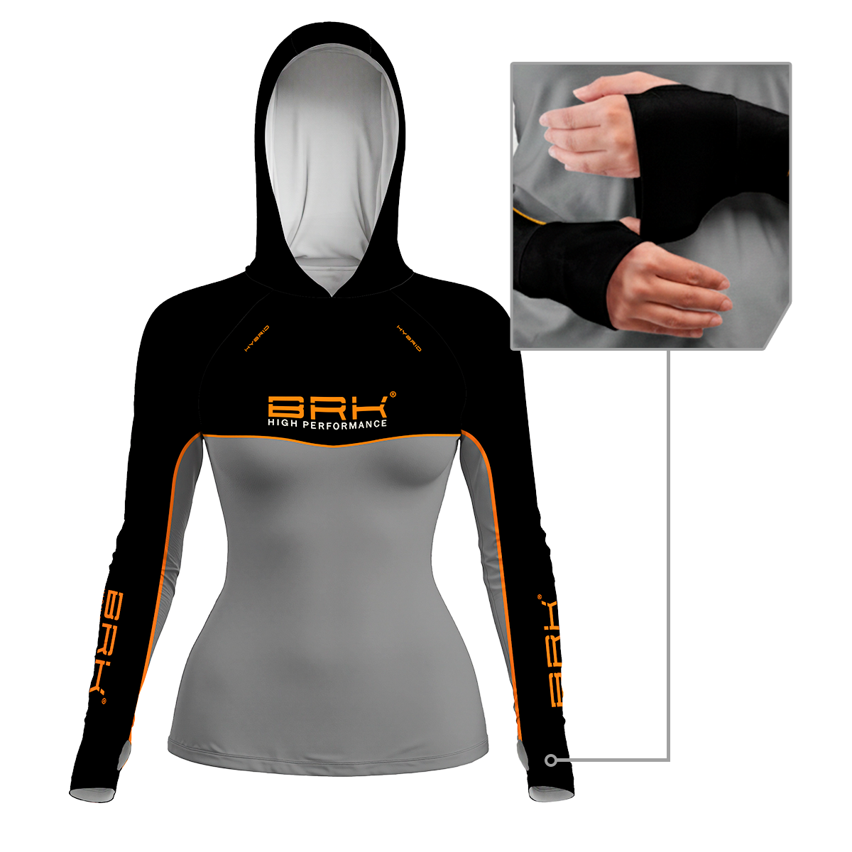 Camisa de Pesca Feminina Brk com Capuz Hybrid Real Preto Black Fishing com Proteção Solar UV50+ - Brk Fishing