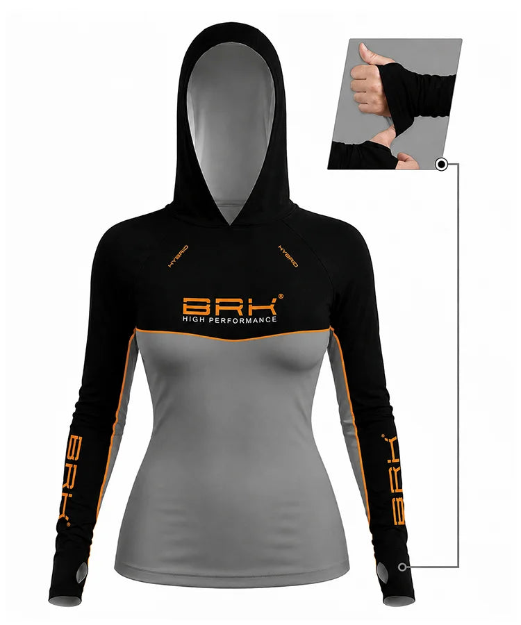 Camisa de Pesca Feminina Brk com Capuz Hybrid Real Preto Black Fishing com Proteção Solar UV50+