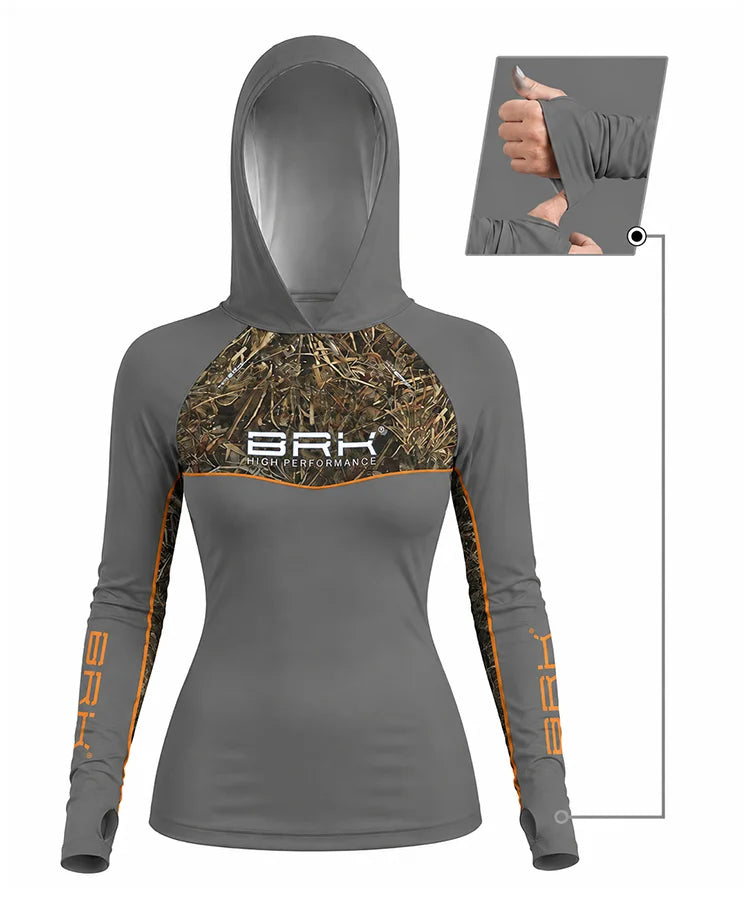 Camisa de Pesca Feminina Brk com Capuz Hybrid Real Tree Fishing com Proteção Solar UV50+