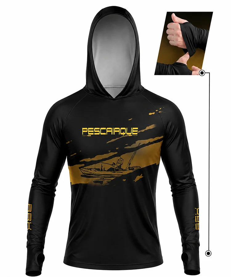 Camisa de Pesca Brk com Capuz Hybrid Pescaiaque com Proteção Solar UV50+