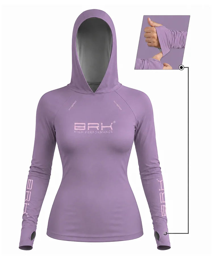 Camisa de Pesca Feminina Brk com Capuz Hybrid Roxo Liso com Proteção Solar UV50+