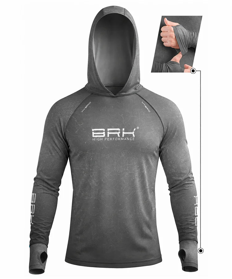 Camisa de Pesca Brk com Capuz Hybrid Cinza Grafite Camuflado com Proteção Solar UV50+
