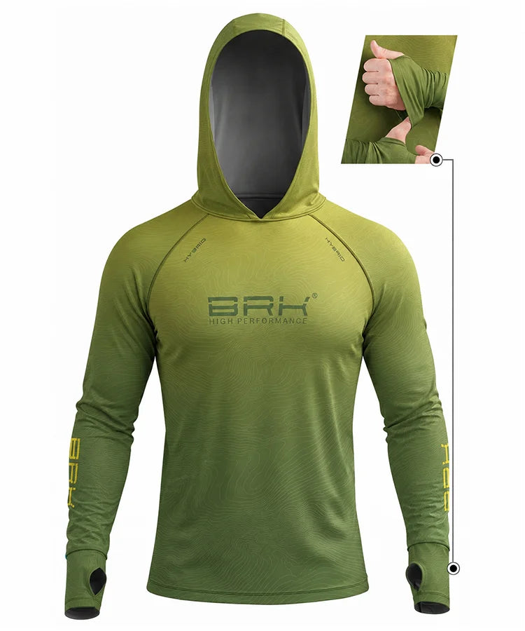 Camisa de Pesca Brk com Capuz Hybrid Verde Degradê Texturizado com Proteção Solar UV50+