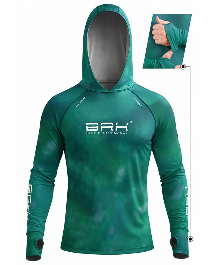 Camisa de Pesca Brk com Capuz Hybrid Verde Petróleo Degradê com Proteção Solar UV50+