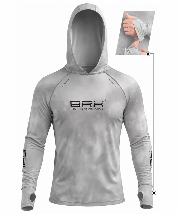 Camisa de Pesca Brk com Capuz Hybrid Cinza Claro Degradê com Proteção Solar UV50+