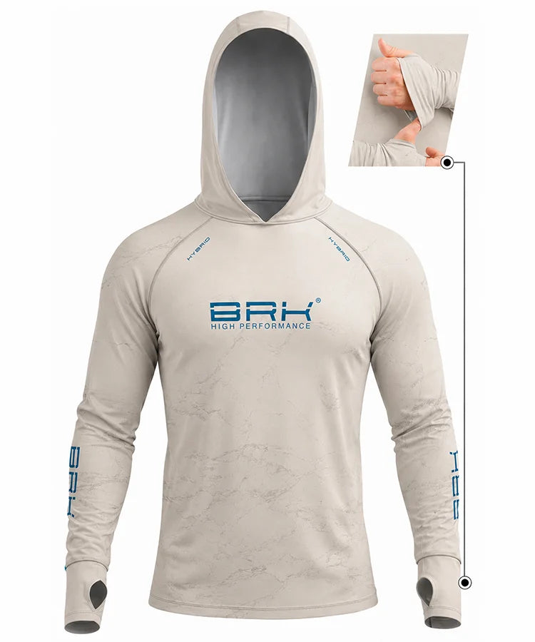 Camisa de Pesca Brk com Capuz Hybrid Bege Areia Marmorizado com Proteção Solar UV50+
